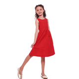 Vestido curto feminino infantil com alças largas e saia fluida