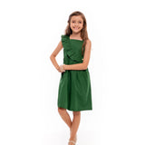 Vestido curto feminino infantil com alças largas e babados na parte frontal