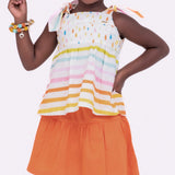Conjunto com blusa de alças e estampa de gotas coloridas infantil feminino Antonita para meninas de 2 a 10 anos
