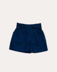 Short feminino infantil com cintura alta e detalhe de laço, peça lúdica e confortável