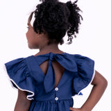 Vestido azul com detalhes em bordado infantil feminino Antonita para meninas de 4 a 16 anos