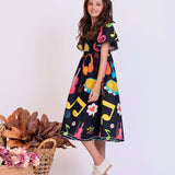 Vestido midi com estampa Musica infantil feminino Antonita para meninas 