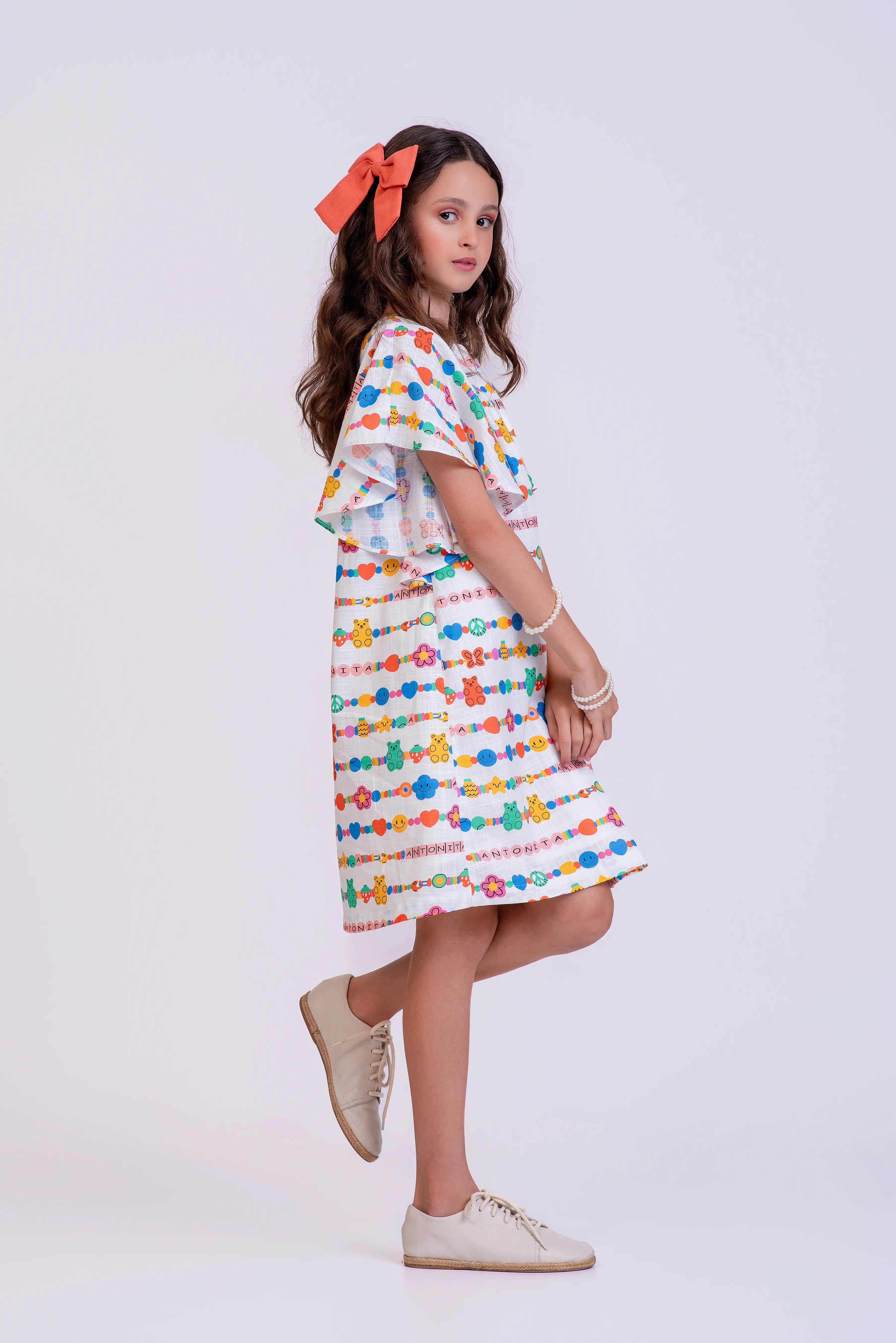 Vestido com estampa Seja Antonita infantil feminino Antonita para meninas de 4 a 16 anos