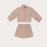 Conjunto feminino infantil com blusa de mangas longas e saia com cintura elástica