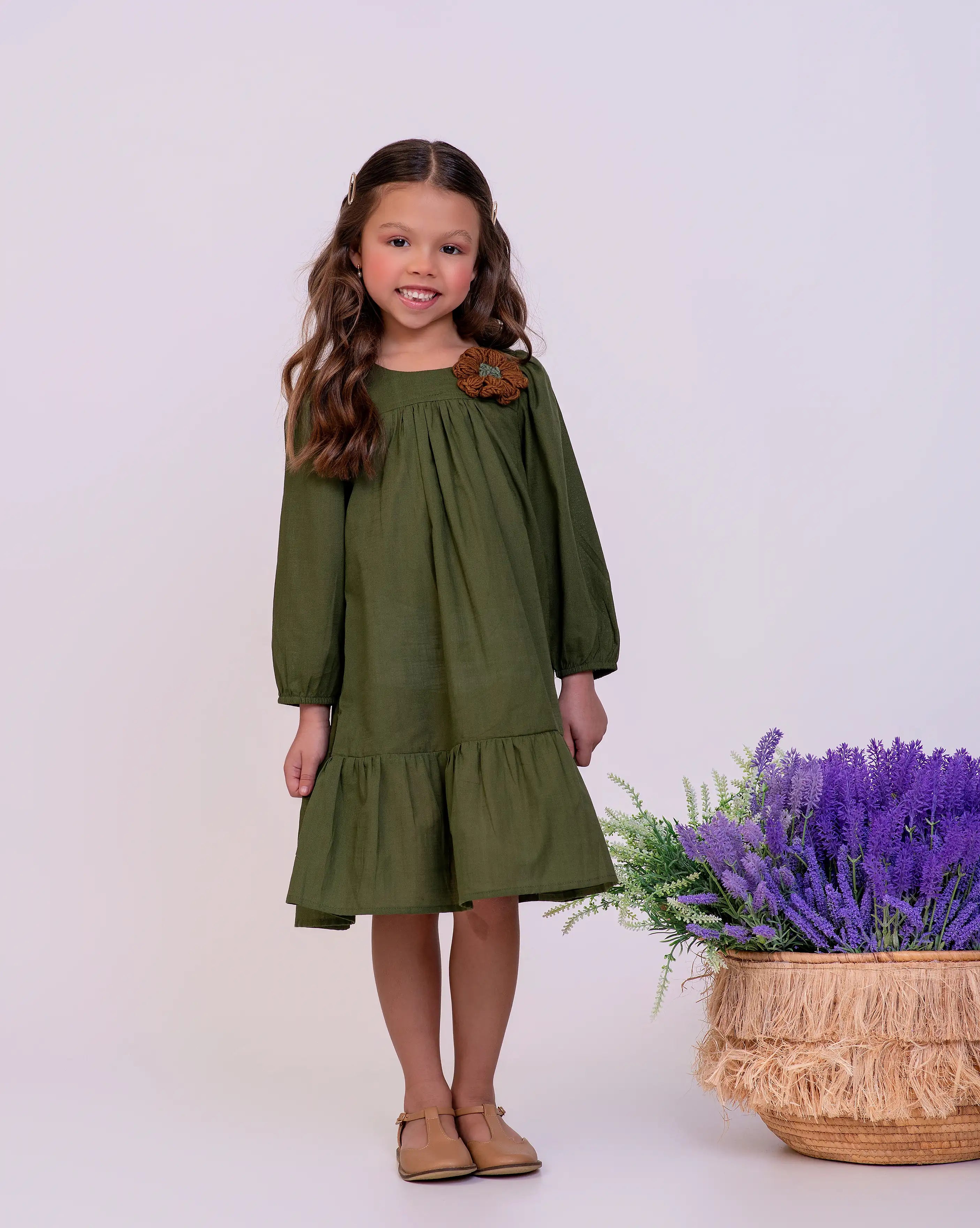 Vestido manga longa com bordado floral infantil feminino Antonita para meninas