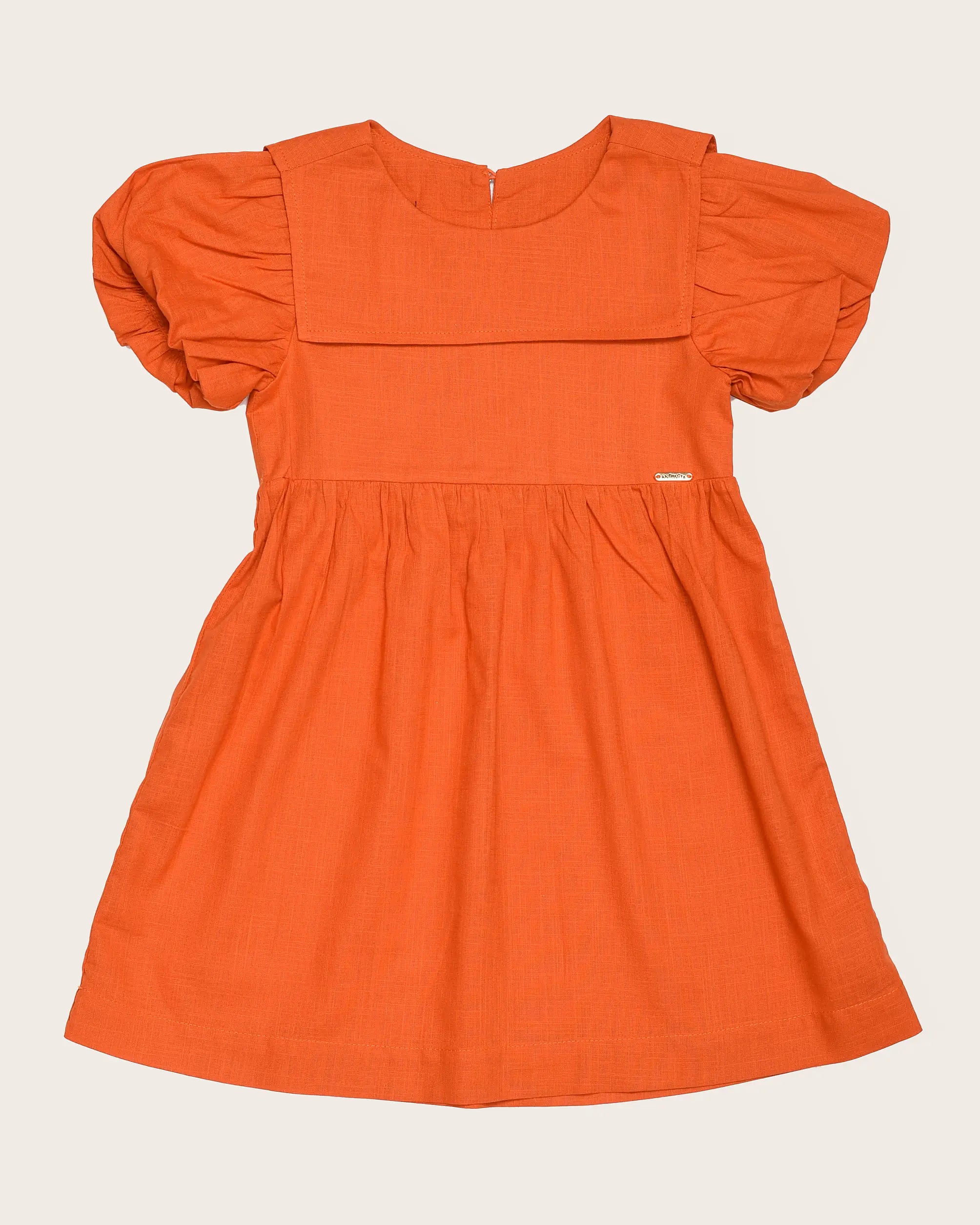 Vestido laranja com mangas bufantes infantil feminino Antonita para meninas 
