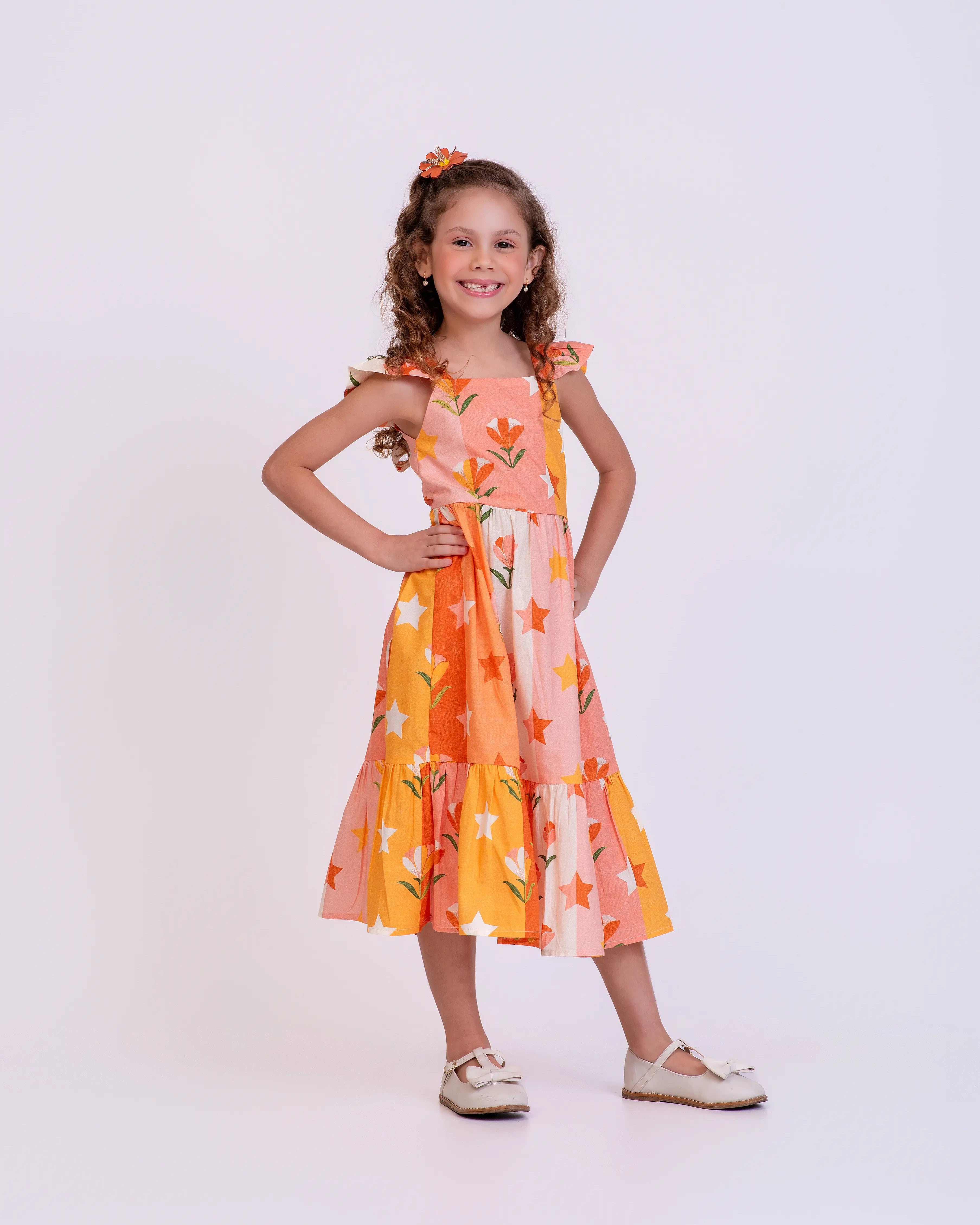 Vestido midi com estampa Brilho do Jardim infantil feminino Antonita para meninas de 4 a 16 anos