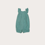 Romper feminino infantil com alças largas e caimento solto, ideal para meninas de 0 a 3 anos.