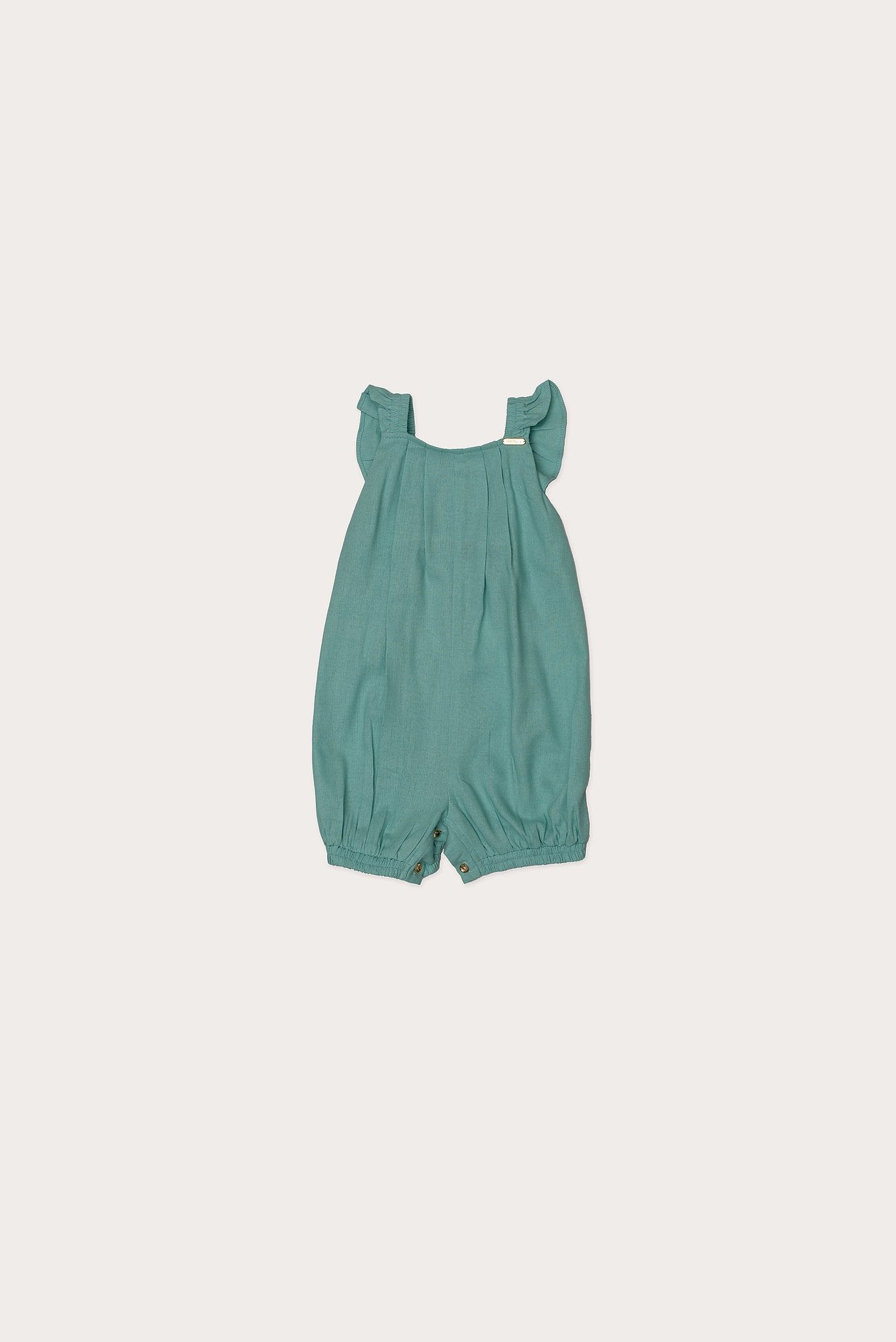 Romper feminino infantil com alças largas e caimento solto, ideal para meninas de 0 a 3 anos.