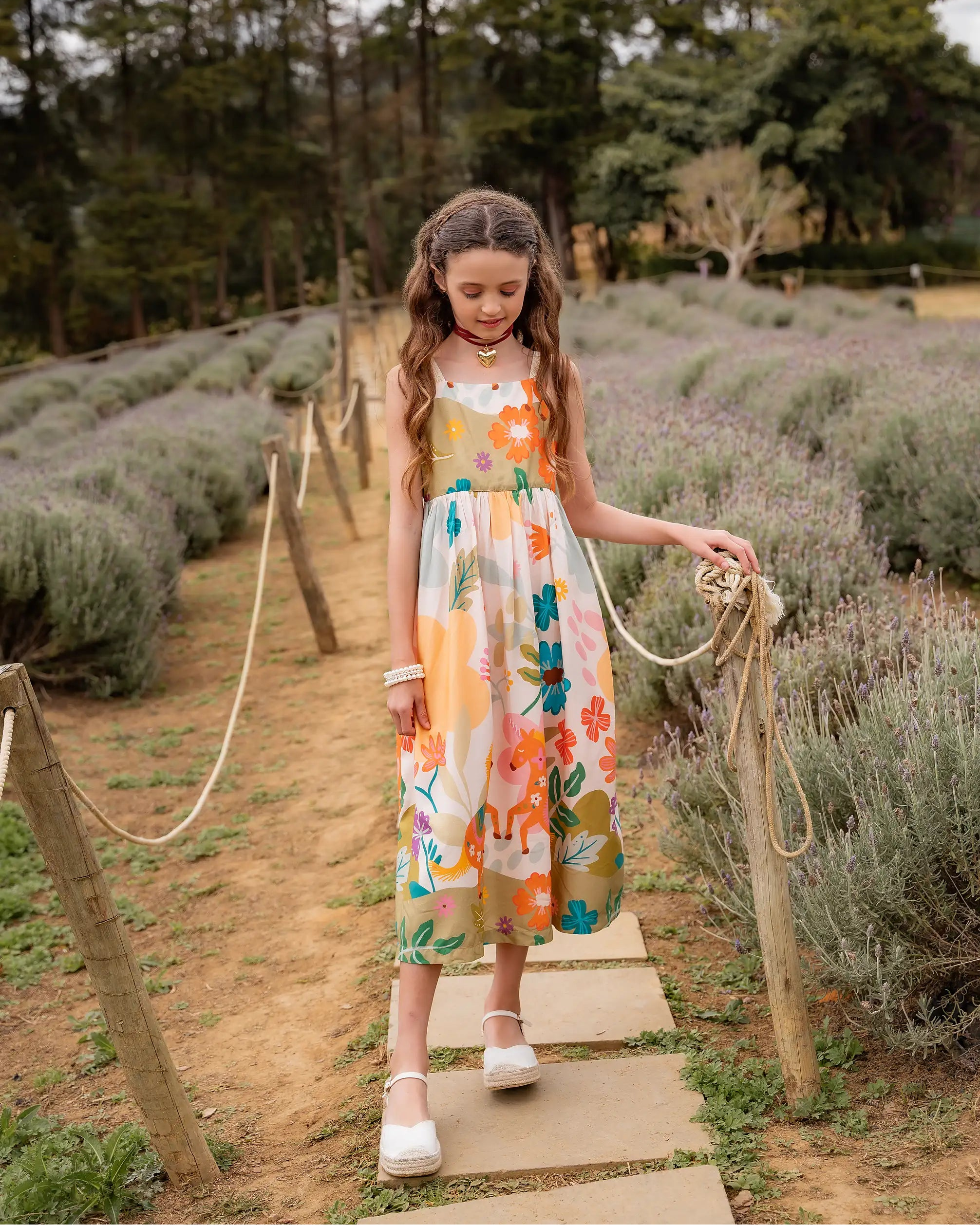 Vestido midi com estampa Uni infantil feminino Antonita para meninas de 4 a 12 anos