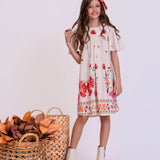 Vestido com estampa floral em tons de rosa e vermelho infantil feminino Antonita para meninas 