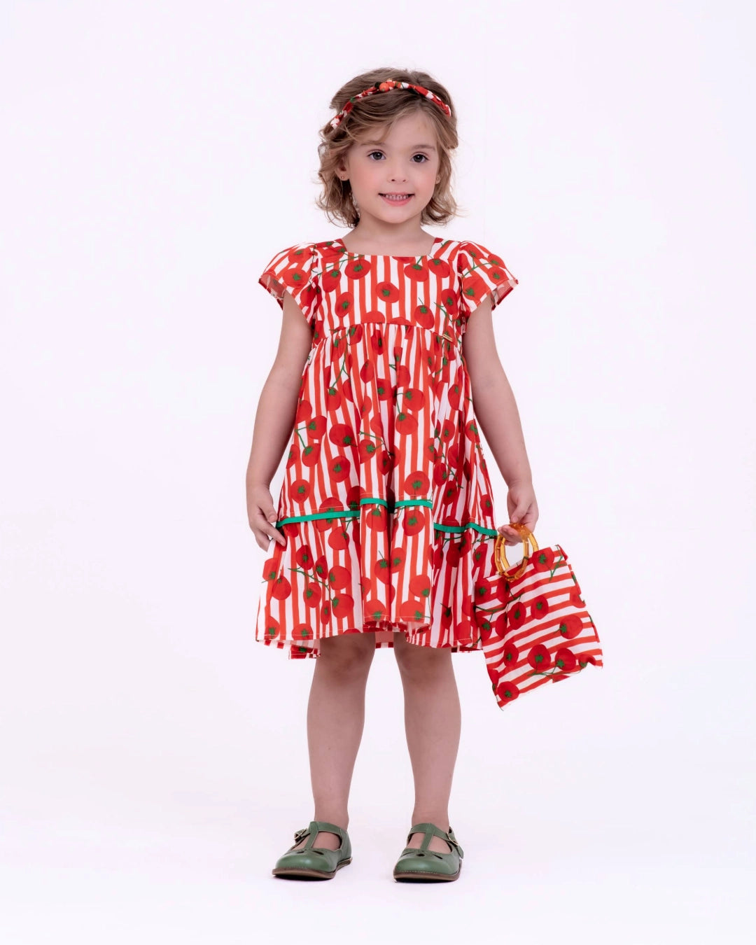 Vestido com estampa Tomatinhos infantil feminino Antonita para meninas de 2 a 10 anos