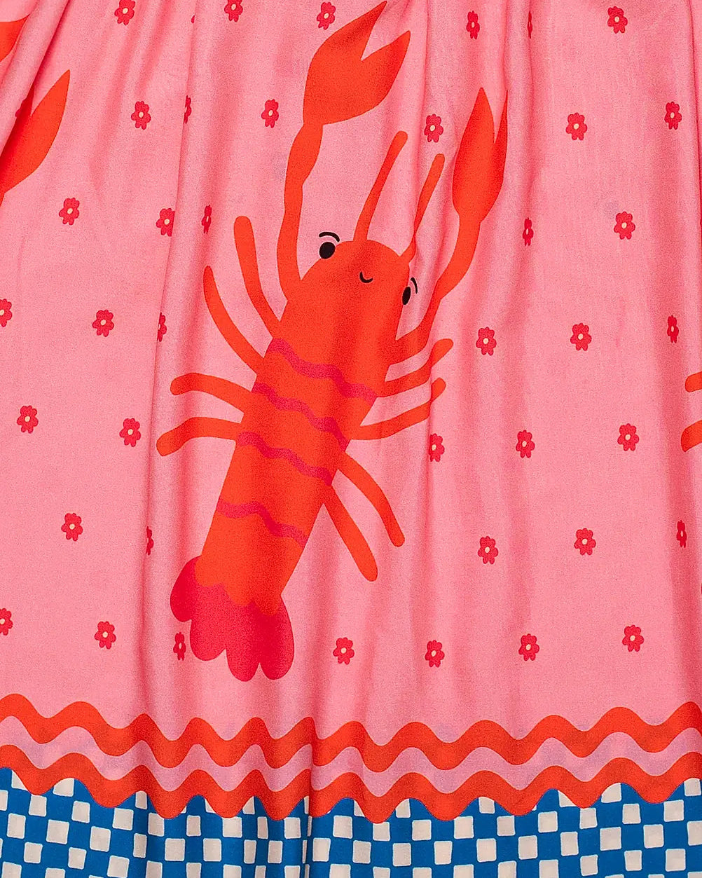 Vestido midi rosa com estampa de lagostas e saia rodada, feminino infantil