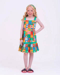 Vestido de alça com estampa Caça-Palavras infantil feminino Antonita para meninas de 2 a 10 anos