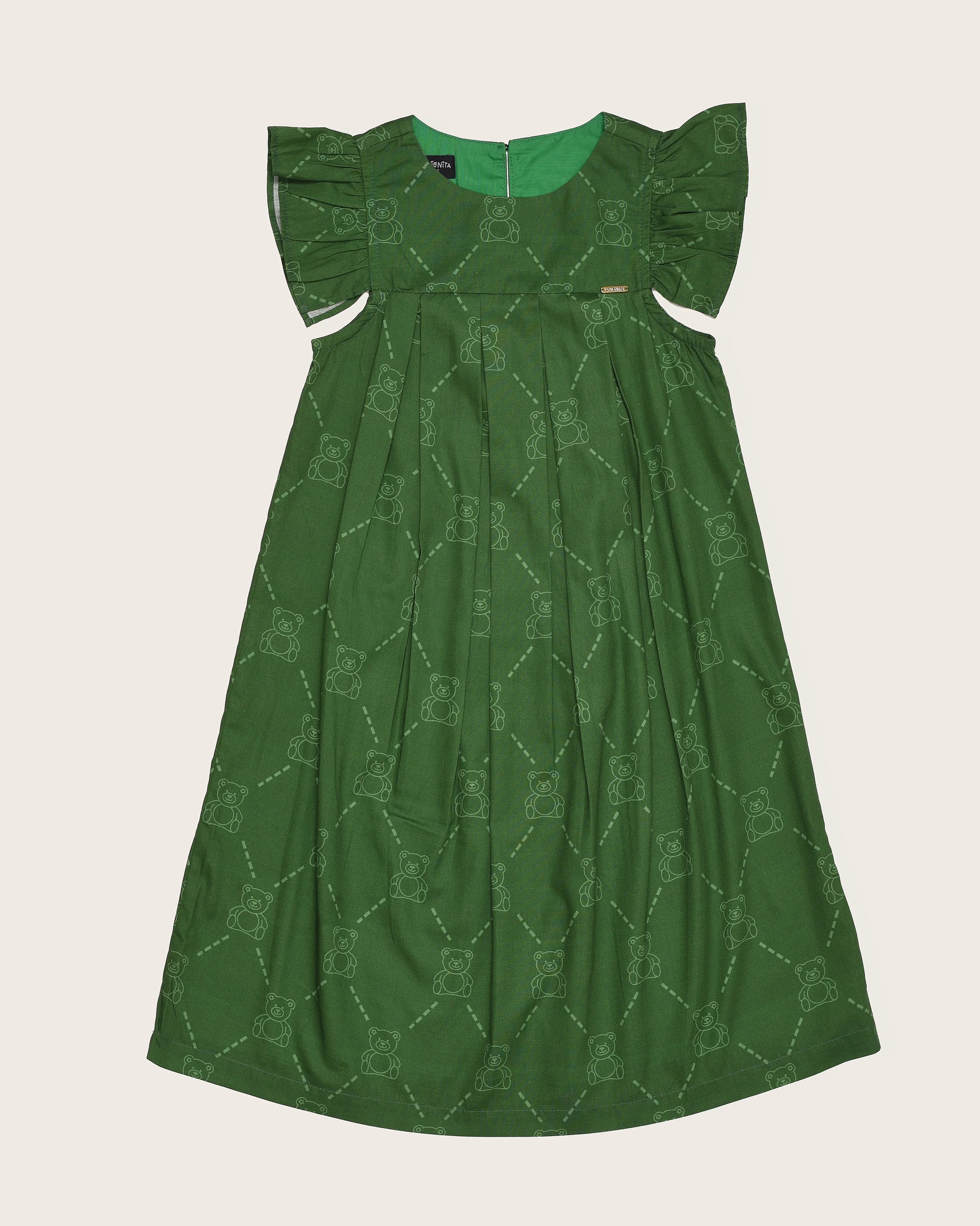 Vestido curto com estampa de ursos verde infantil feminino Antonita para meninas de 4 a 12 anos
