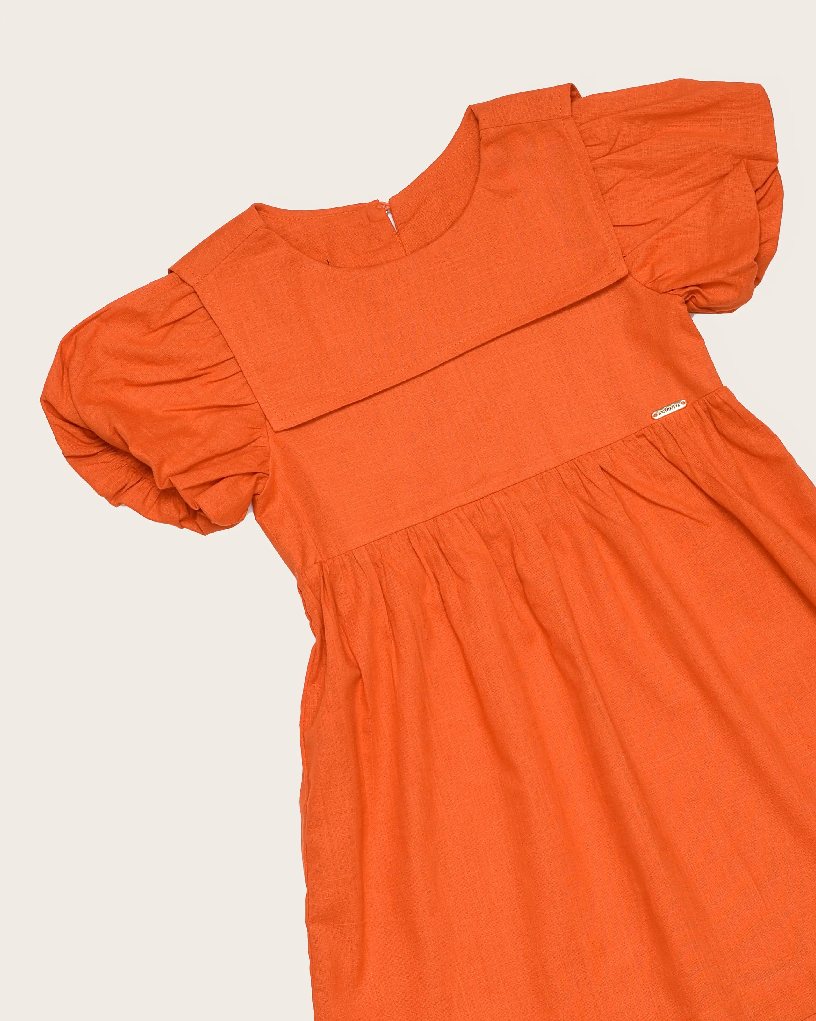 Vestido laranja com mangas bufantes infantil feminino Antonita para meninas 