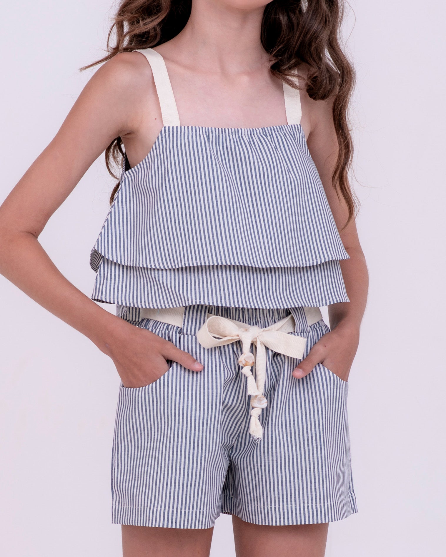 Conjunto curto com estampa Stripe infantil feminino Antonita para meninas de 10 a 16 anos.