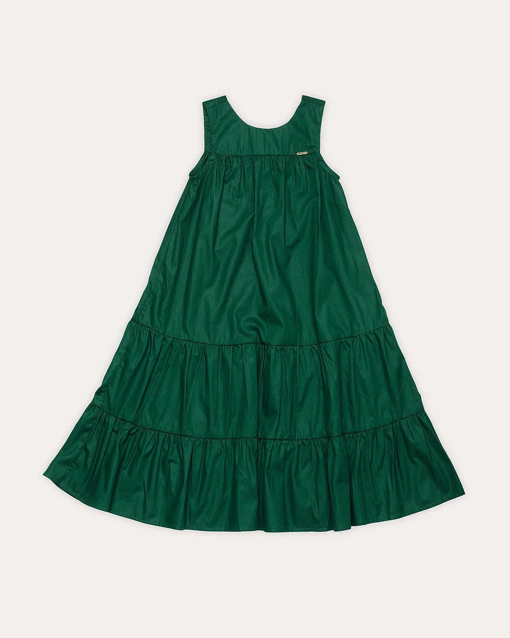 Vestido longo infantil feminino com alças largas e saia com babados