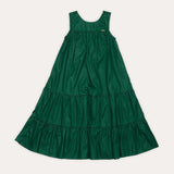 Vestido longo infantil feminino com alças largas e saia com babados