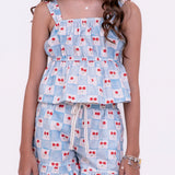 Conjunto Vichy Cherry infantil feminino Antonita para meninas de 10 a 16 anos.