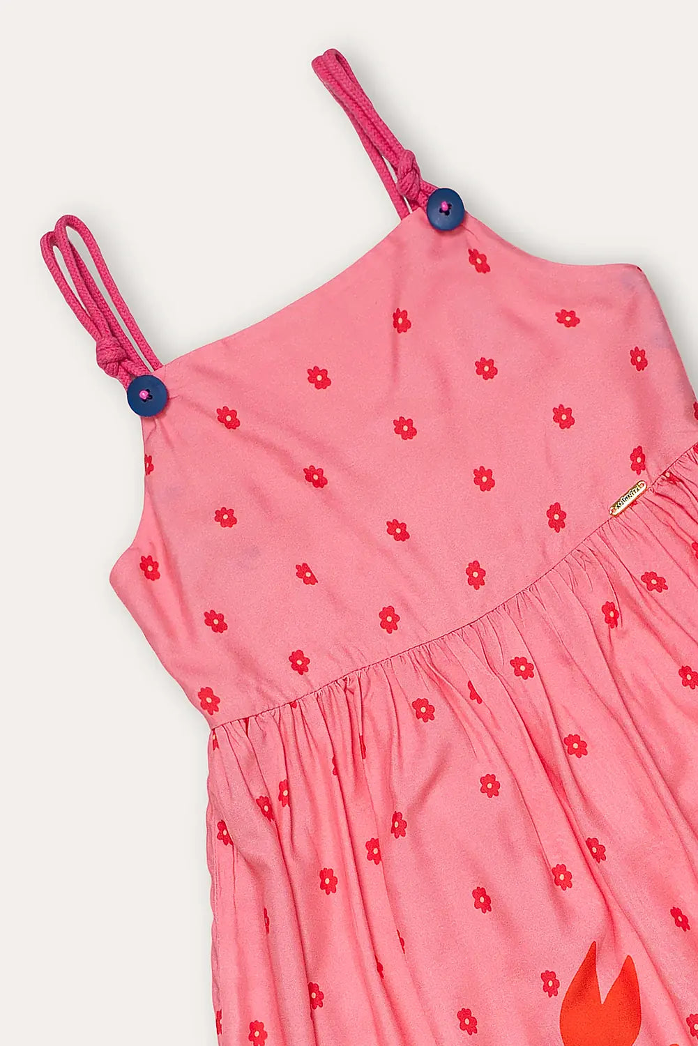 Vestido midi rosa com estampa de lagostas e saia rodada, alças finas, para meninas