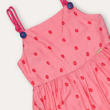 Vestido midi rosa com estampa de lagostas e saia rodada, alças finas, para meninas