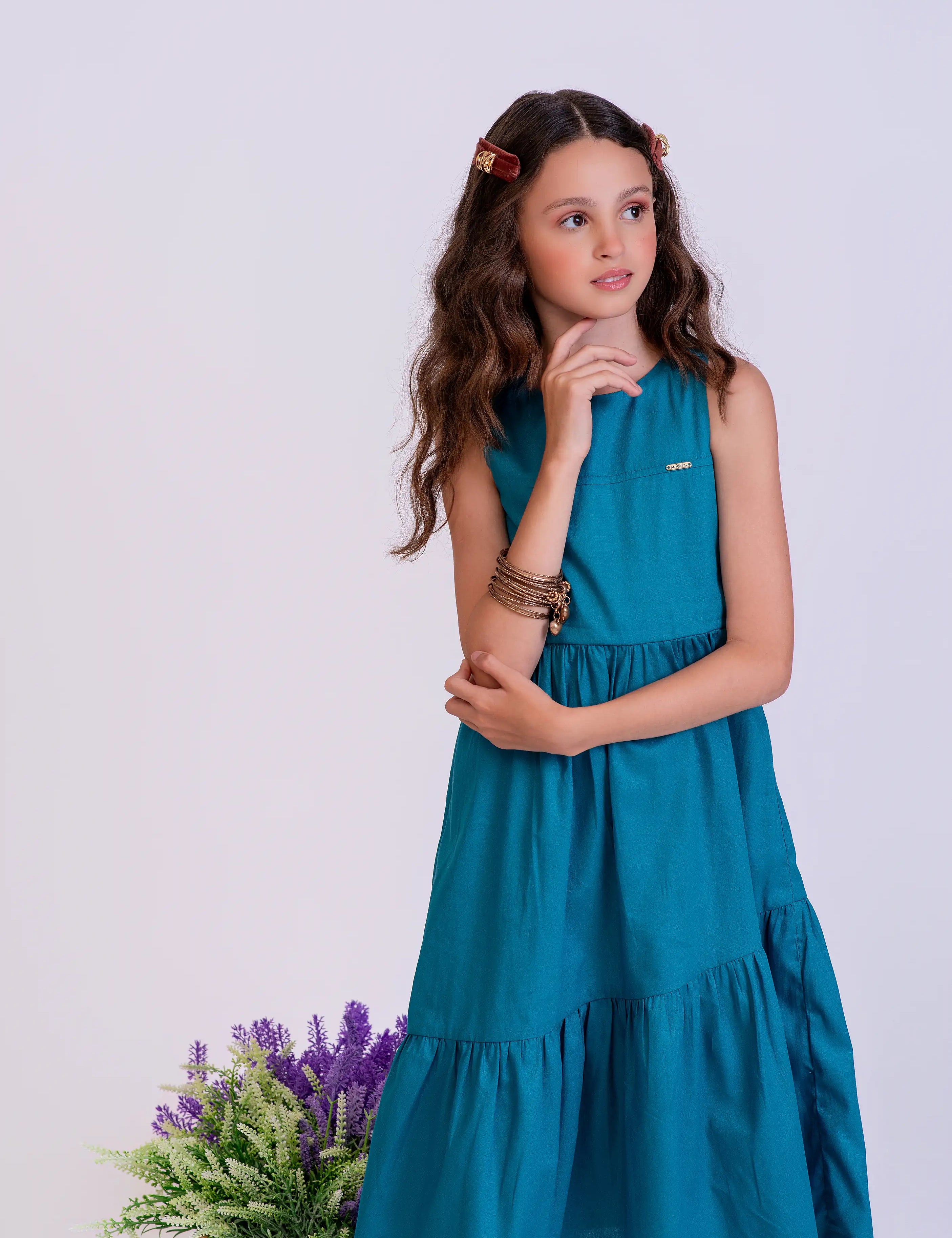 Vestido longo com caimento fluido infantil feminino Antonita para meninas de 4 a 12 anos