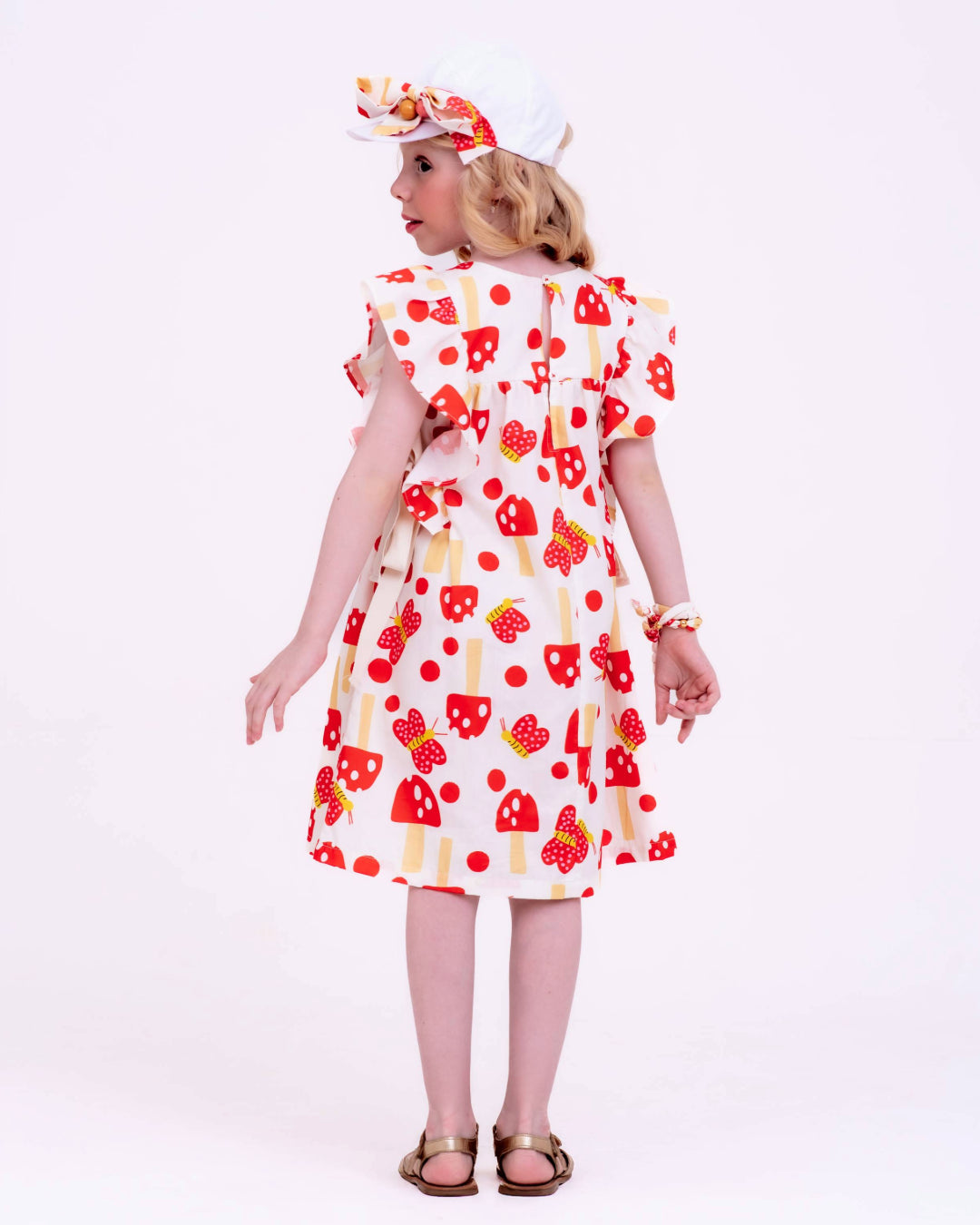 Vestido com estampa de cogumelos infantil feminino Antonita para meninas de 4 a 16 anos