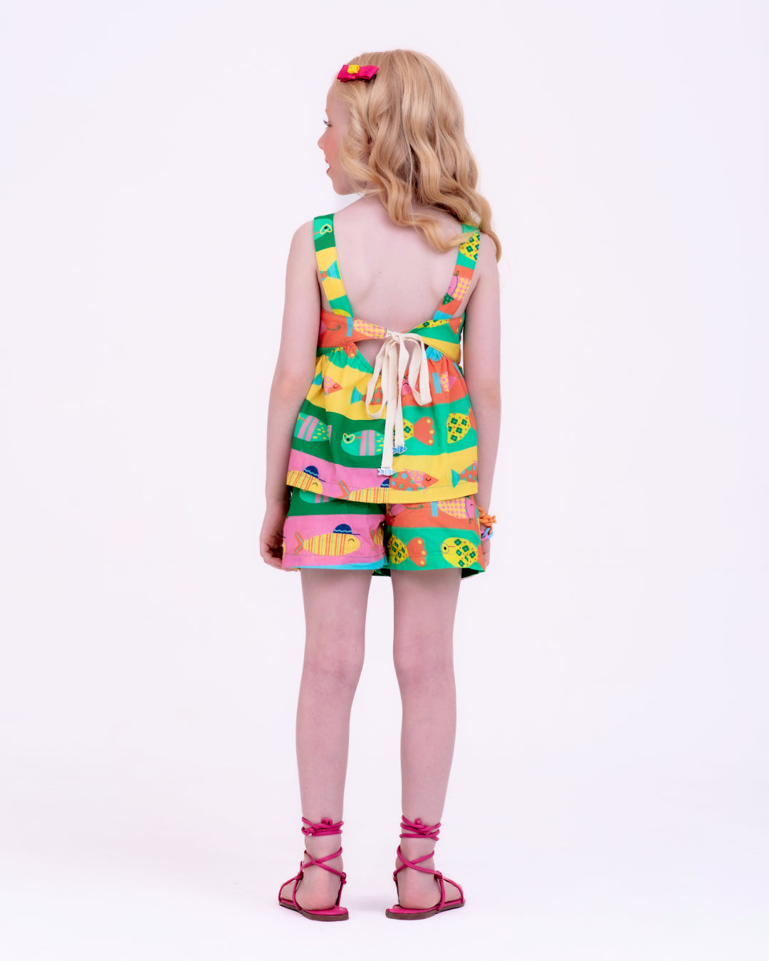 Conjunto com estampa de peixes coloridos infantil feminino Antonita para meninas de 4 a 16 anos