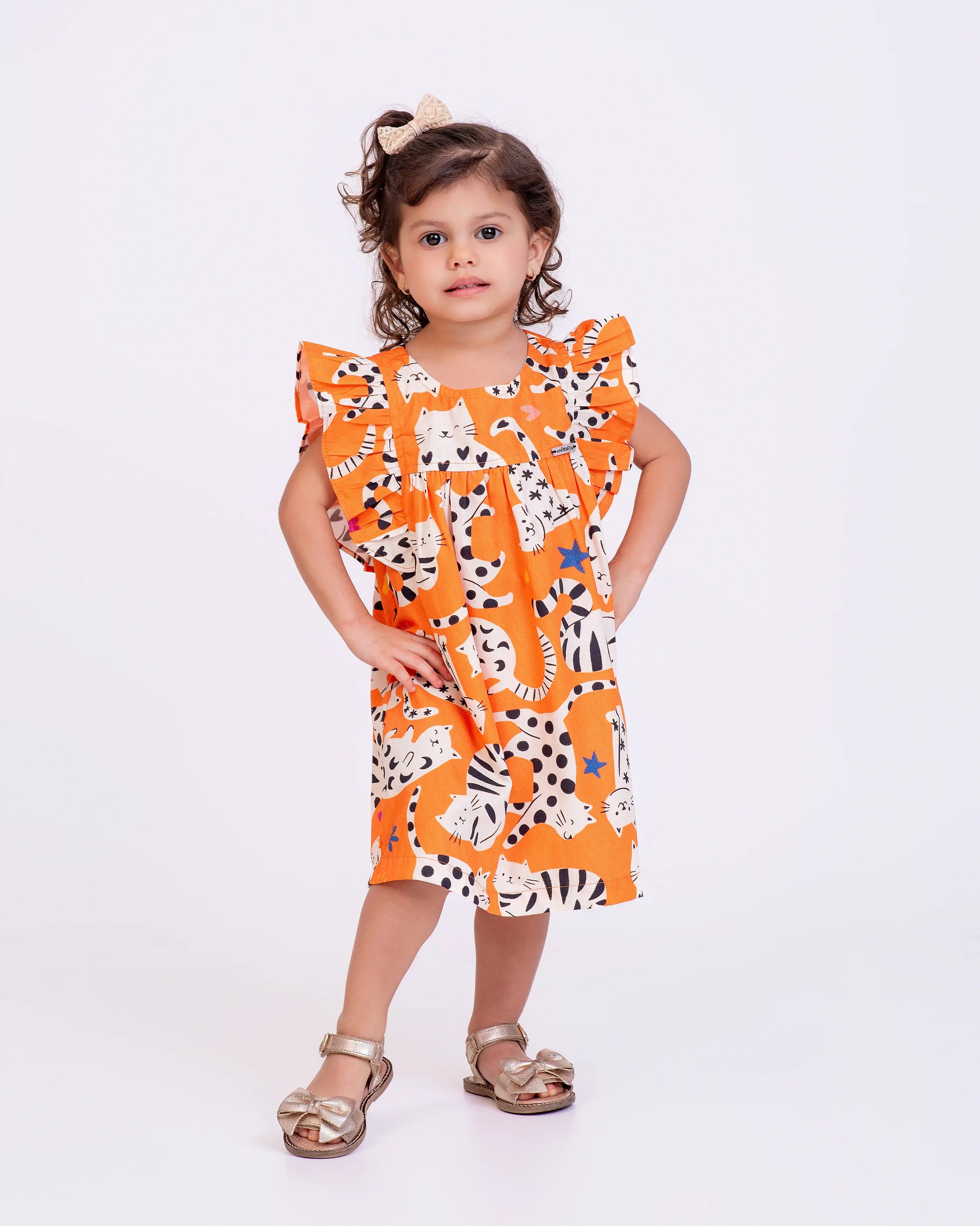Vestido curto com estampa Gataiada infantil feminino Antonita para meninas de 0 a 3 anos