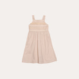 Vestido feminino infantil com alças finas e detalhes em renda na parte superior