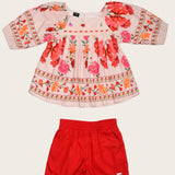 Conjunto floral com blusa e short vermelho infantil feminino Antonita para meninas 