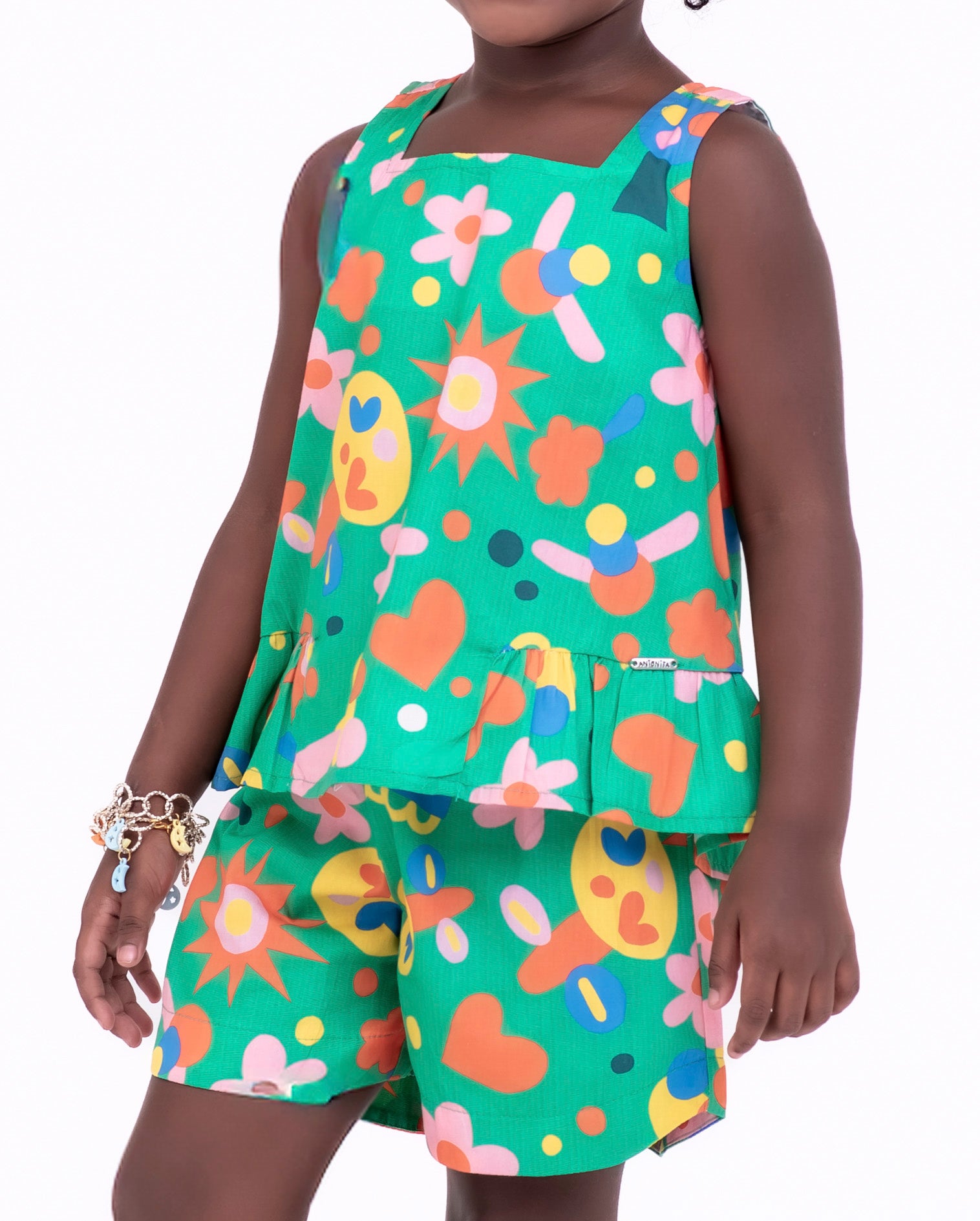 Conjunto com blusa de alças e short com estampa floral infantil feminino Antonita para meninas de 2 a 10 anos