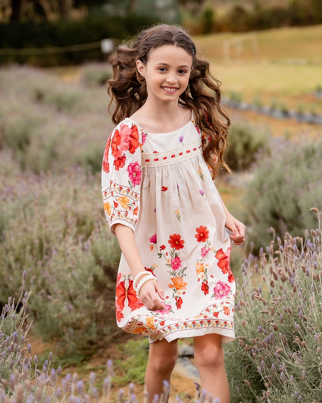 Vestido curto com estampa floral infantil feminino Antonita para meninas 