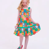 Vestido de alça com estampa Caça-Palavras infantil feminino Antonita para meninas de 2 a 10 anos