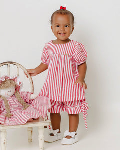 Conjunto com blusa de manga curta e shorts listrados infantil feminino Antonita para meninas de 2 a 10 anos