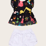 Conjunto com estampa Musical e short branco infantil feminino Antonita para meninas 