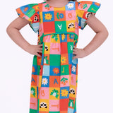 Vestido com estampa Caça-Palavras infantil feminino Antonita para meninas de 2 a 10 anos