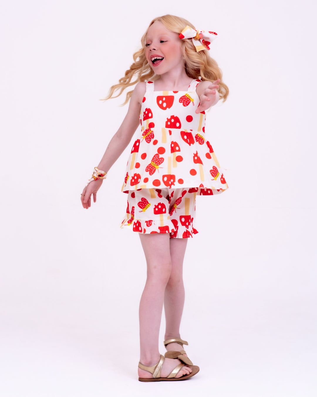 Conjunto com estampa Cogumelos infantil feminino Antonita para meninas de 2 a 10 anos