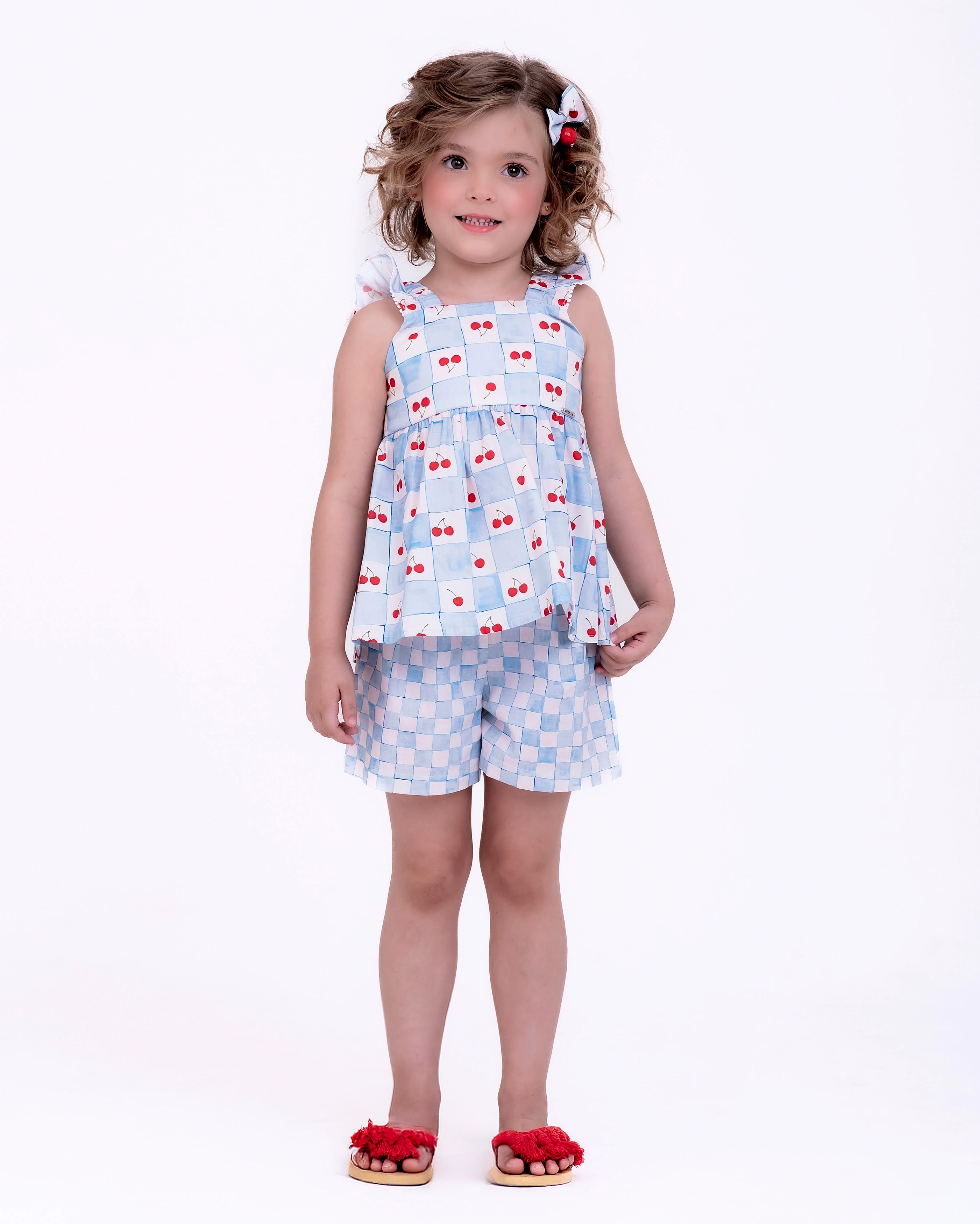 Conjunto com estampa Vichy Cherry infantil feminino Antonita para meninas de 2 a 10 anos
