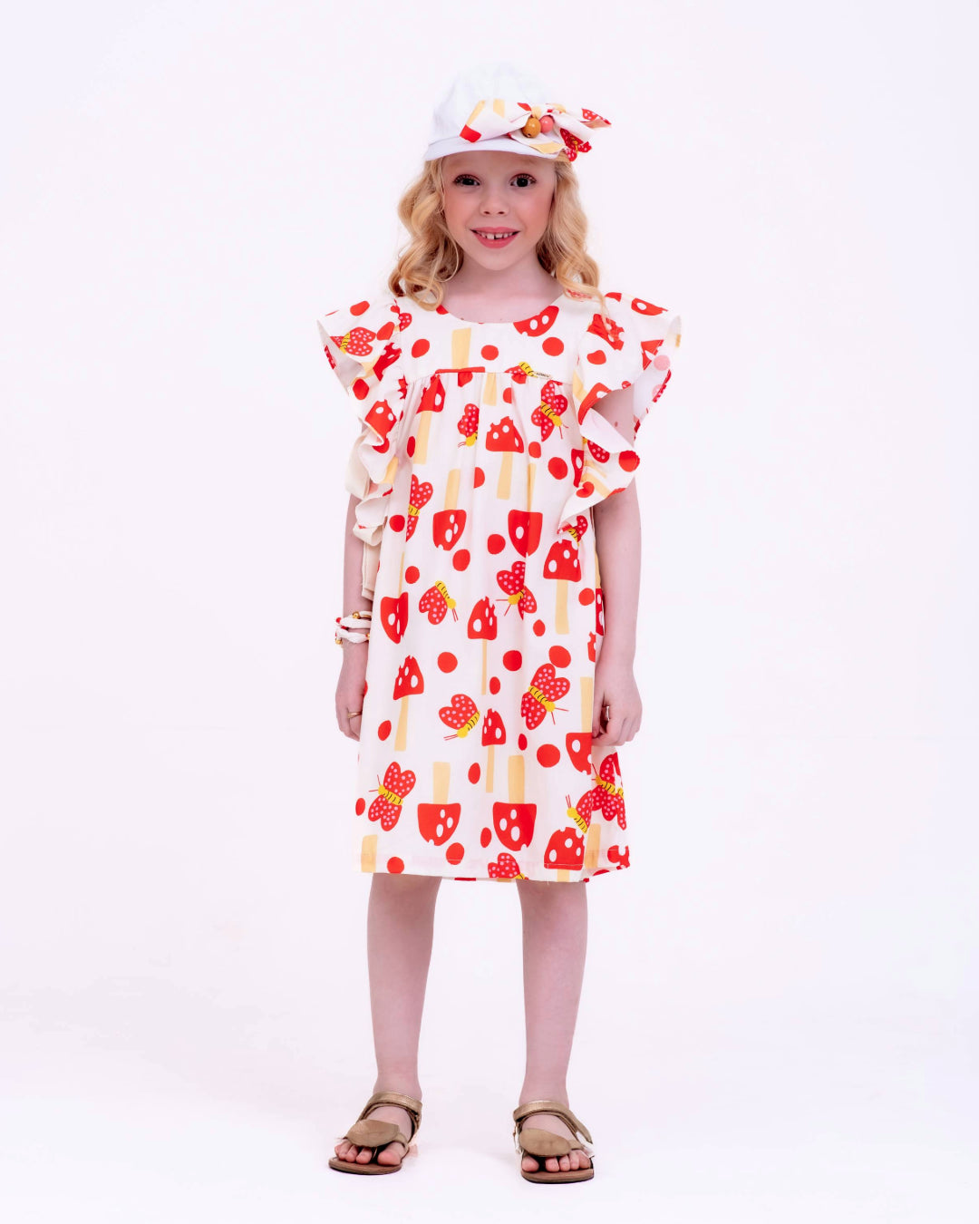 Vestido com estampa de cogumelos infantil feminino Antonita para meninas de 4 a 16 anos