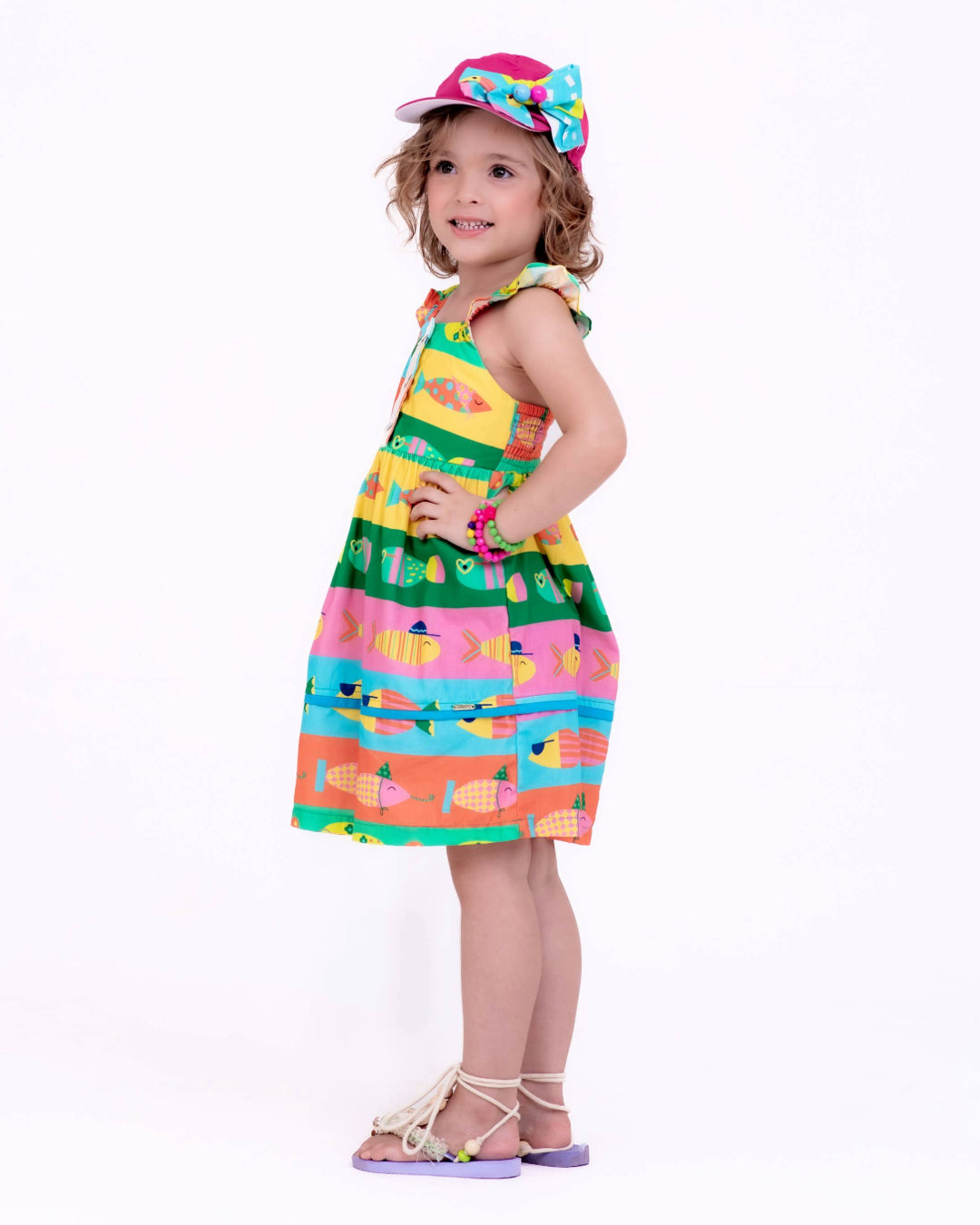 Vestido com estampa Fish infantil feminino Antonita para meninas de 4 a 16 anos