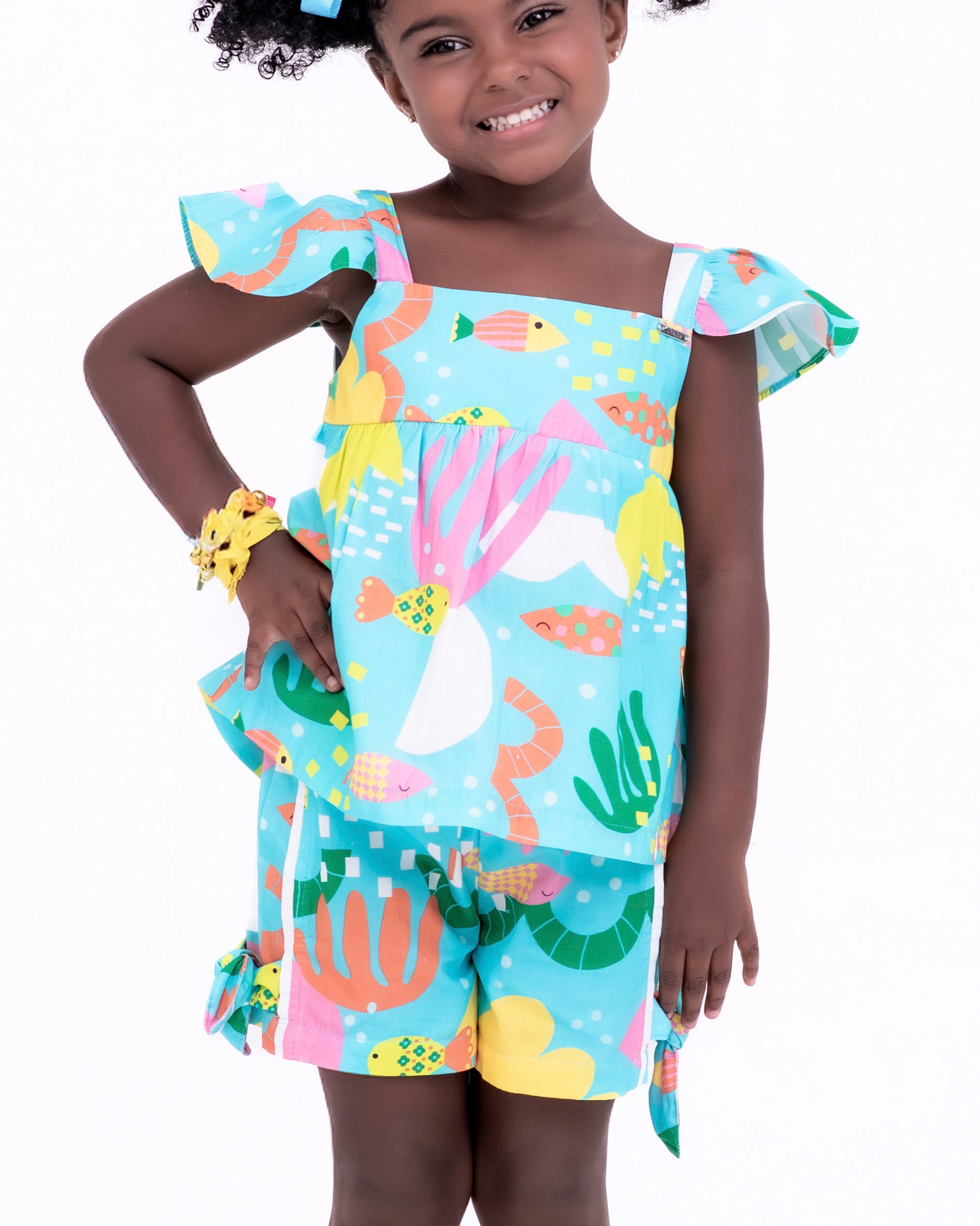 Conjunto com estampa Aquário infantil feminino Antonita para meninas de 2 a 10 anos