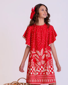 Vestido curto com estampa Tukee Red infantil feminino Antonita para meninas
