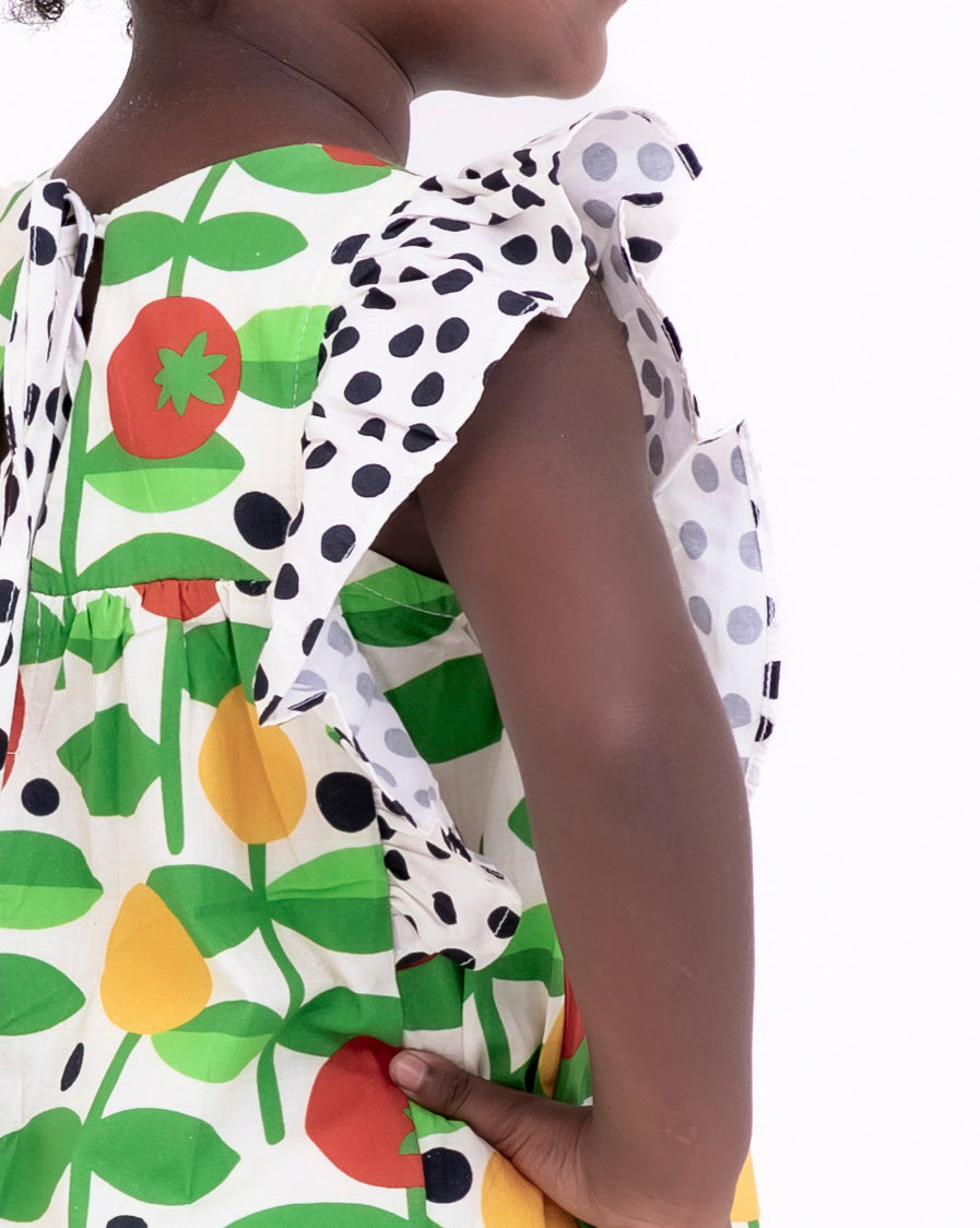 Vestido com estampa de frutas e folhas infantil feminino Antonita para meninas de 2 a 10 anos