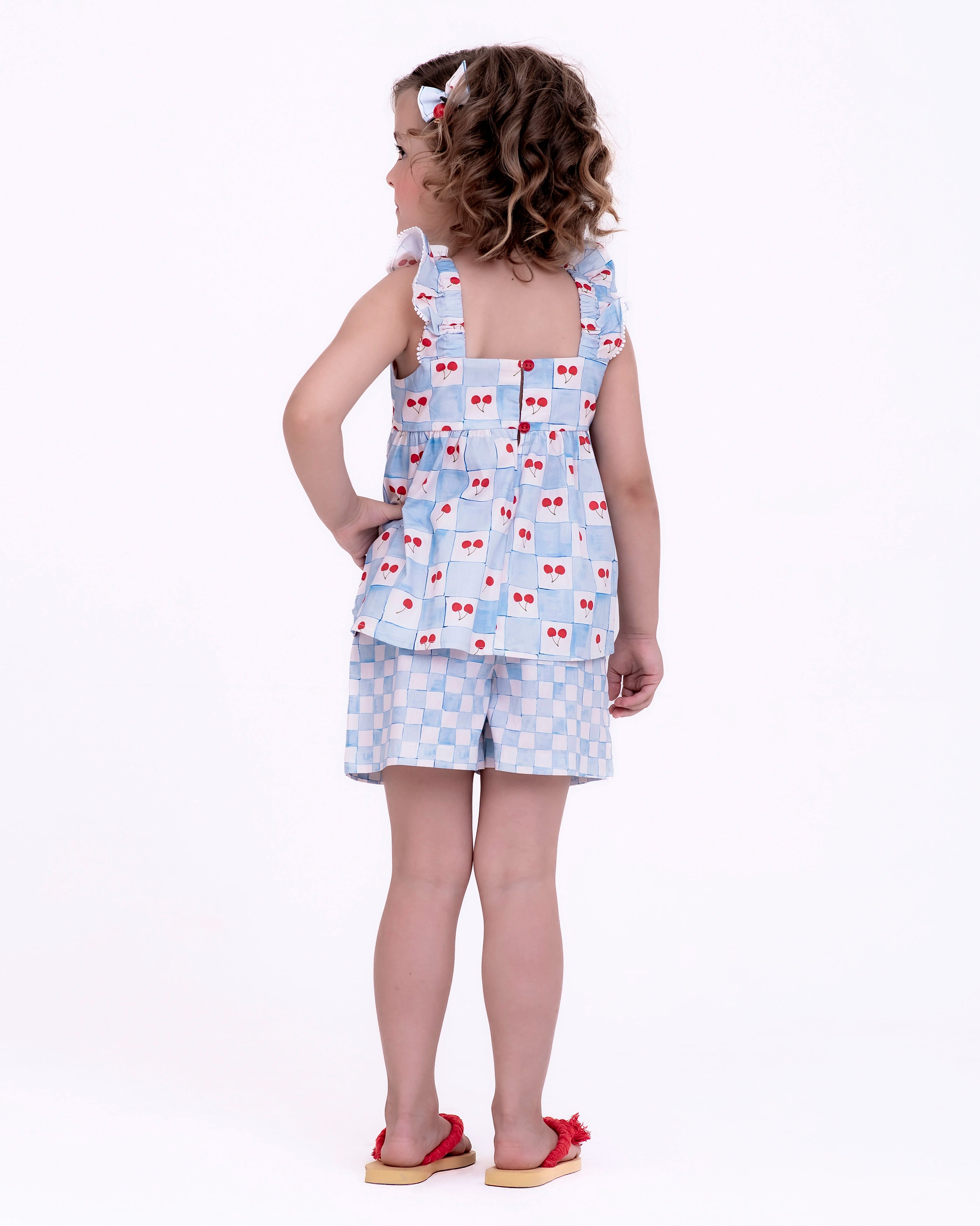 Conjunto com estampa Vichy Cherry infantil feminino Antonita para meninas de 2 a 10 anos