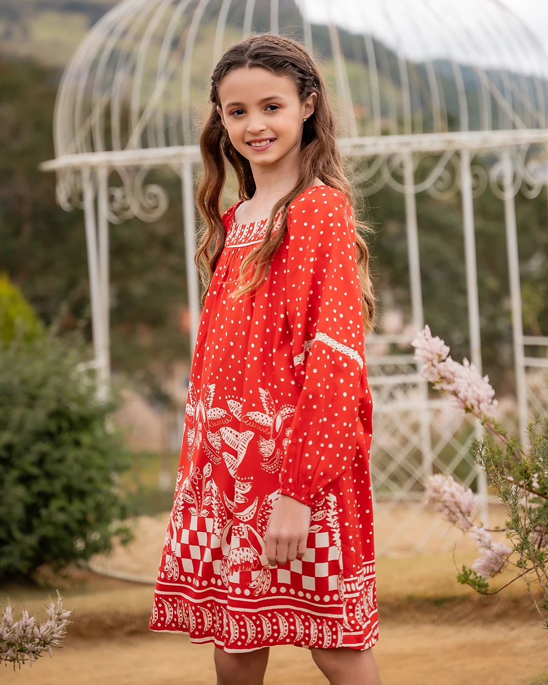 Vestido longo com estampa Tukee Red infantil feminino Antonita para meninas 