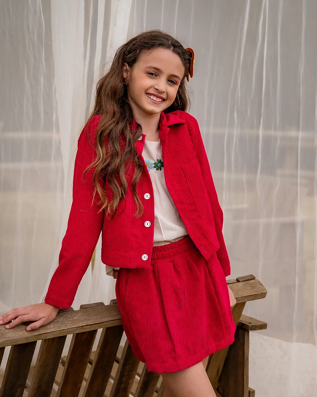 Short saia vermelho com pregas infantil feminino Antonita para meninas 