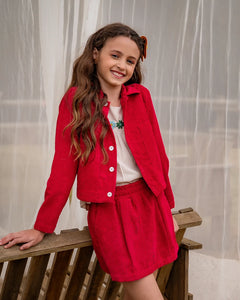 Short saia vermelho com pregas infantil feminino Antonita para meninas 