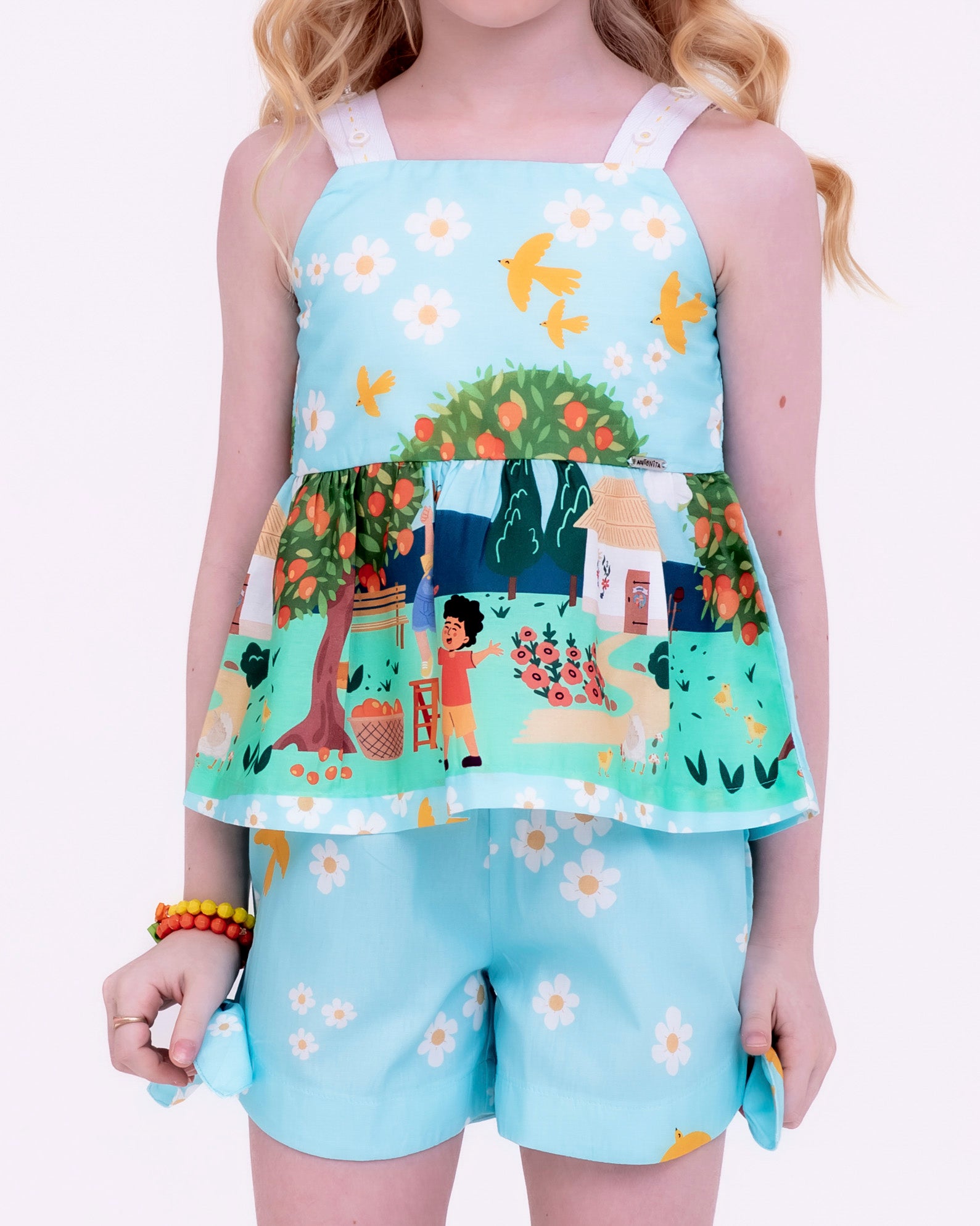 Conjunto com estampa Dia Perfeito infantil feminino Antonita para meninas de 2 a 10 anos